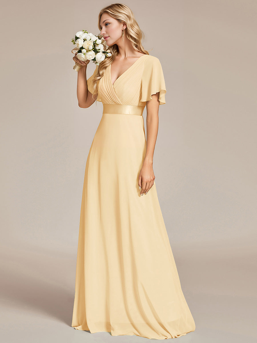 Minimalistisches A-Line Maxi Chiffon Brautkleid mit Satingürtel #Farbe_Gelb