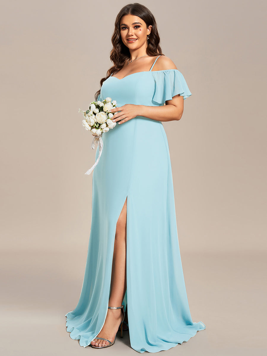 Bodenlanger Offshoulder A-Linien Chiffon Kleid Mit Hohem Schlitz #Farbe_Himmelblau