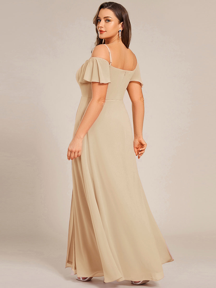 Bodenlanger Offshoulder A-Linien Chiffon Kleid Mit Hohem Schlitz #Farbe_Champagner