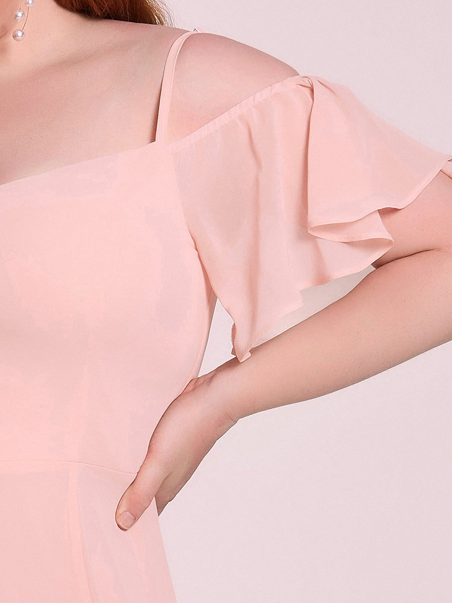 Bodenlanger Offshoulder A-Linien Chiffon Kleid Mit Hohem Schlitz #Farbe_Pink