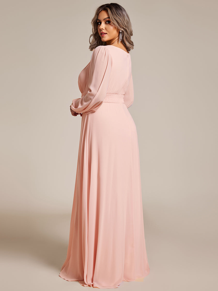 Rundhals Bodenlaenge Langarm Brautjungfernkleider #farbe_Pink