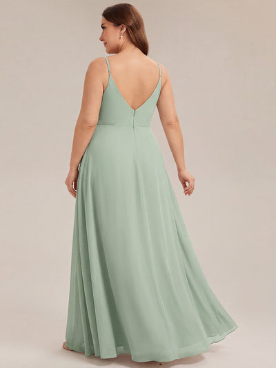 Bodenlanger V-Ausschnitt A-Linie Chiffonkleid Mit Tiefem V-Ausschnitt Und Gerafften Details Kleid #Farbe_Mintgrün