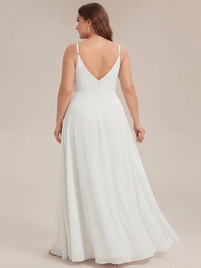 Bodenlanger V-Ausschnitt A-Linie Chiffonkleid Mit Tiefem V-Ausschnitt Und Gerafften Details Kleid #Farbe_Weiß