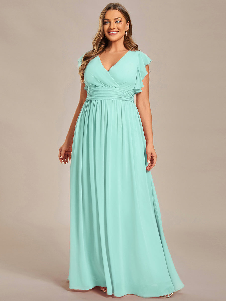 Funkelndes Abendkleid in A-Linie mit Empire-Taille und langen ?rmeln #farbe_Pastellblau
