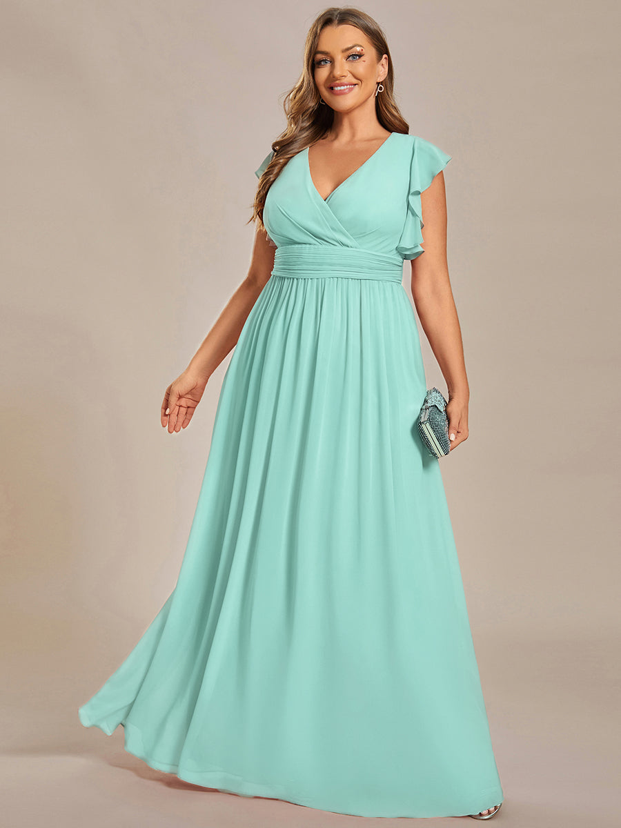 Funkelndes Abendkleid in A-Linie mit Empire-Taille und langen ?rmeln #farbe_Pastellblau