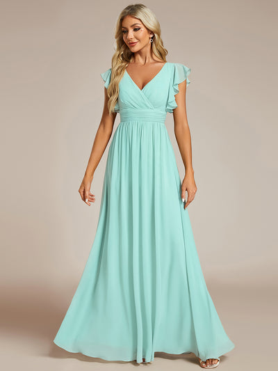 Funkelndes Abendkleid in A-Linie mit Empire-Taille und langen ?rmeln #farbe_Pastellblau