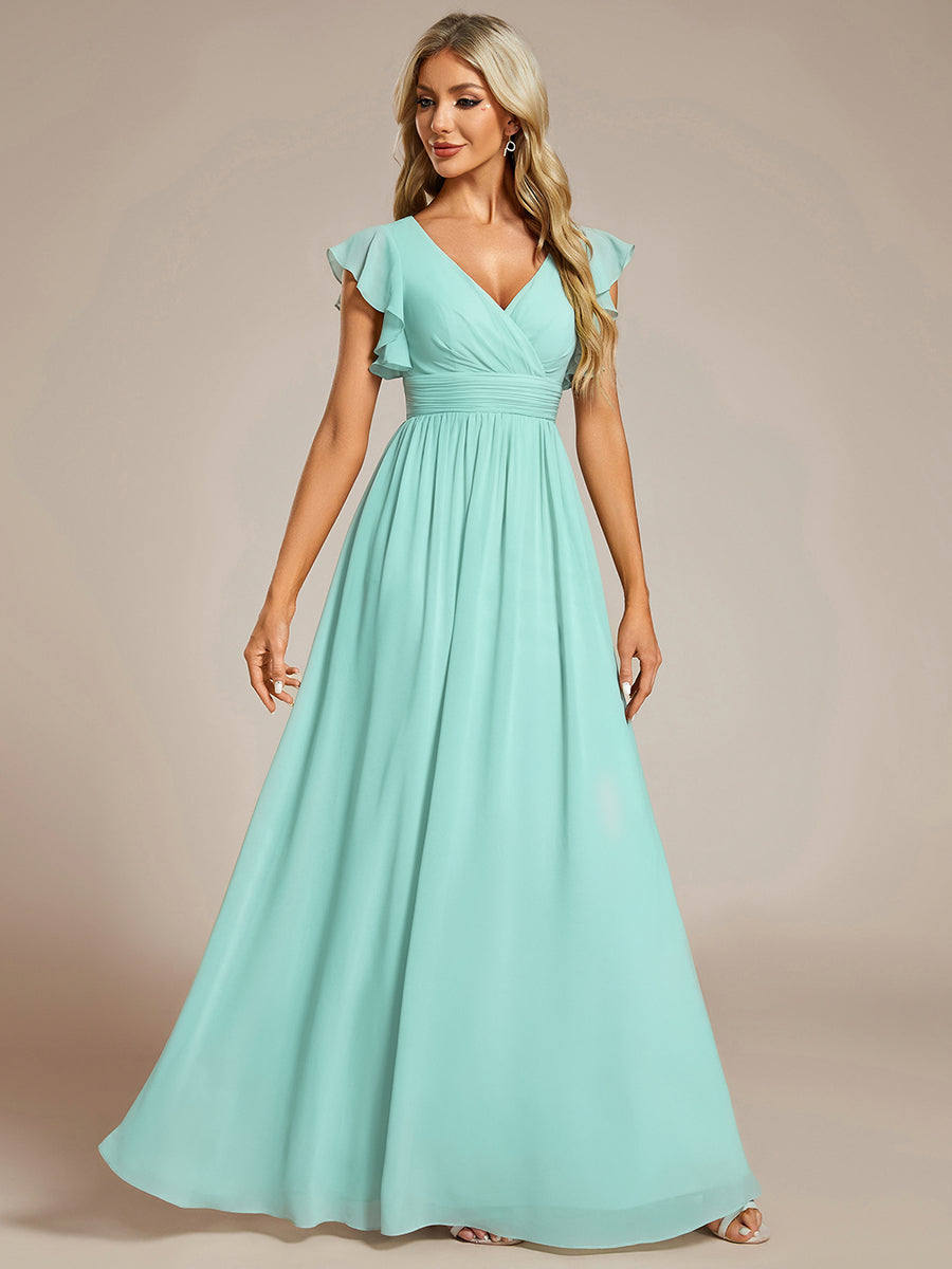 Funkelndes Abendkleid in A-Linie mit Empire-Taille und langen ?rmeln #farbe_Pastellblau