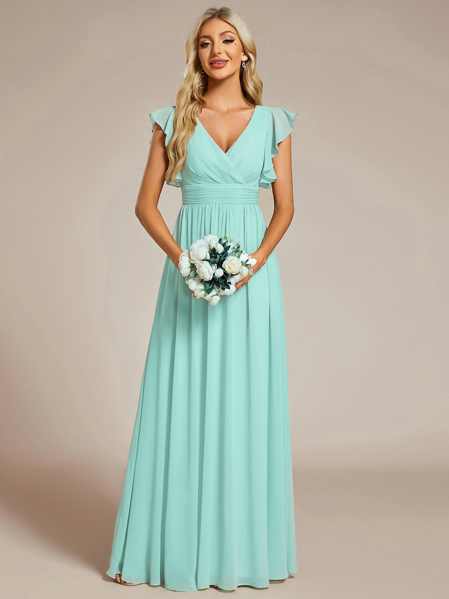 Funkelndes Abendkleid in A-Linie mit Empire-Taille und langen ?rmeln #farbe_Pastellblau
