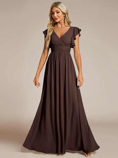Funkelndes Abendkleid in A-Linie mit Empire-Taille und langen ?rmeln #farbe_Espressobraun
