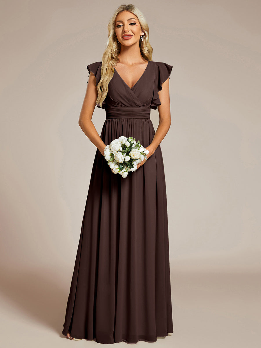 Funkelndes Abendkleid in A-Linie mit Empire-Taille und langen ?rmeln #farbe_Espressobraun