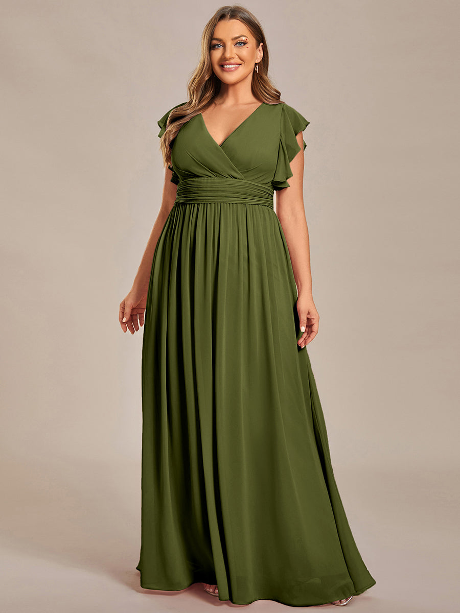 Funkelndes Abendkleid in A-Linie mit Empire-Taille und langen ?rmeln #farbe_Olivgrün