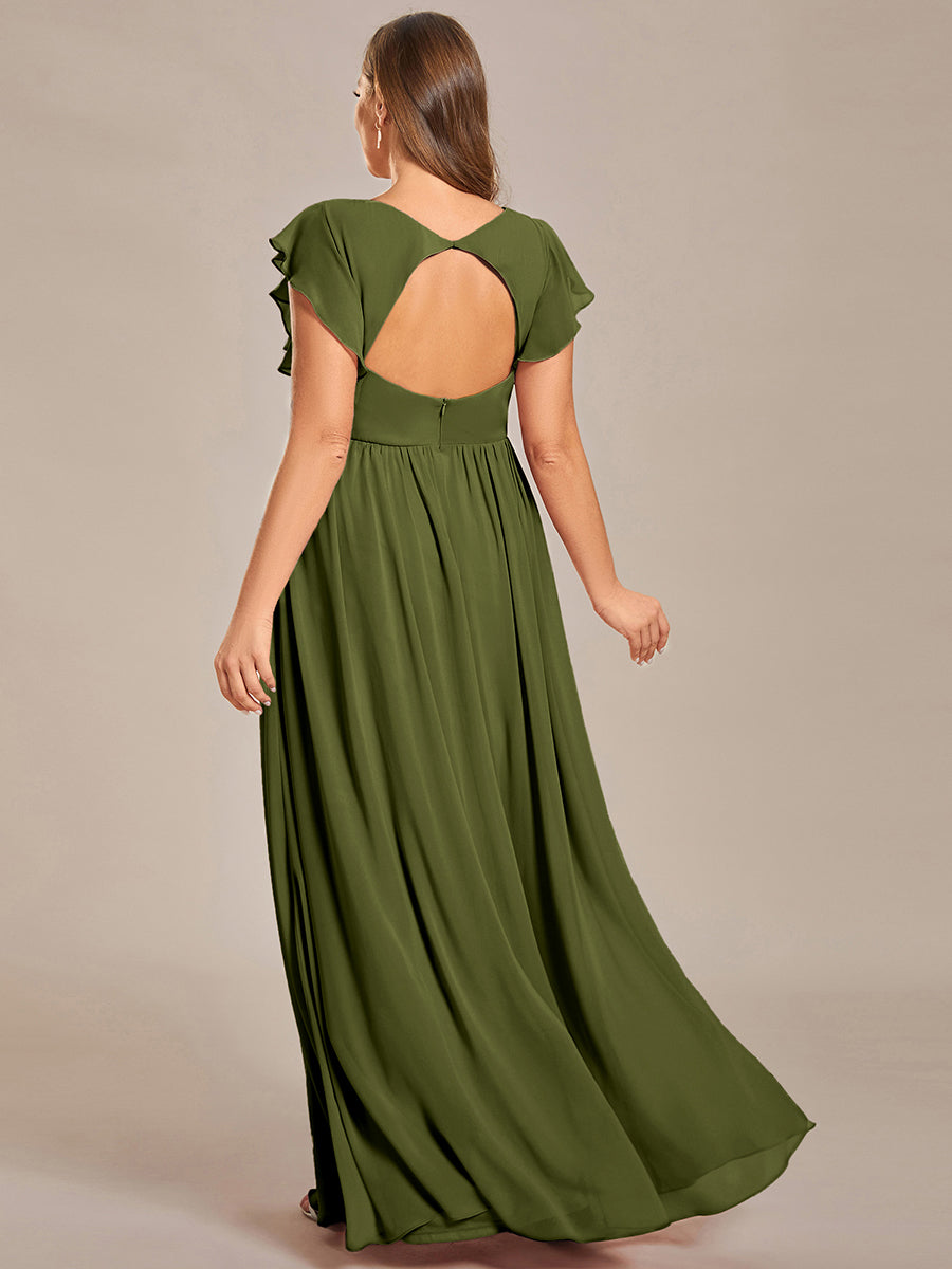 Funkelndes Abendkleid in A-Linie mit Empire-Taille und langen ?rmeln #farbe_Olivgrün
