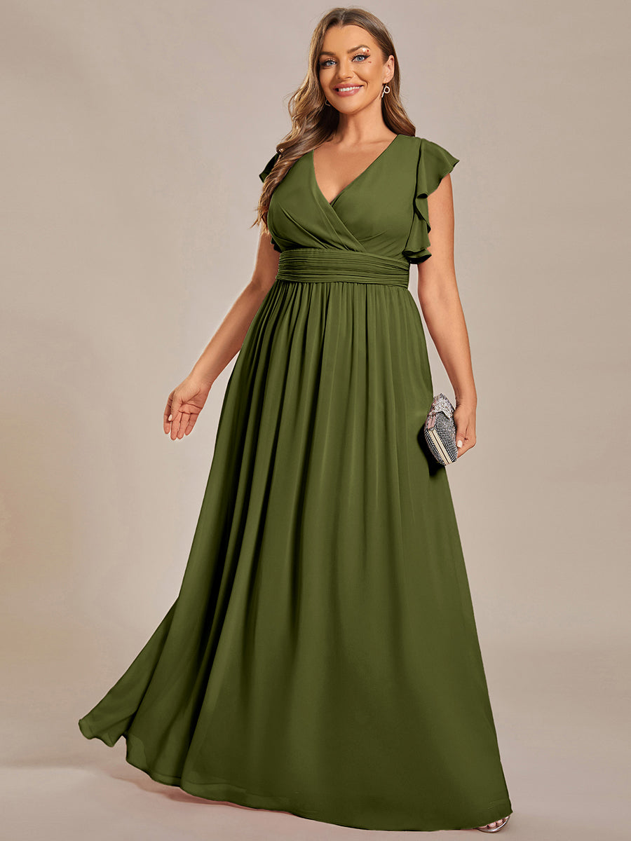 Funkelndes Abendkleid in A-Linie mit Empire-Taille und langen ?rmeln #farbe_Olivgrün