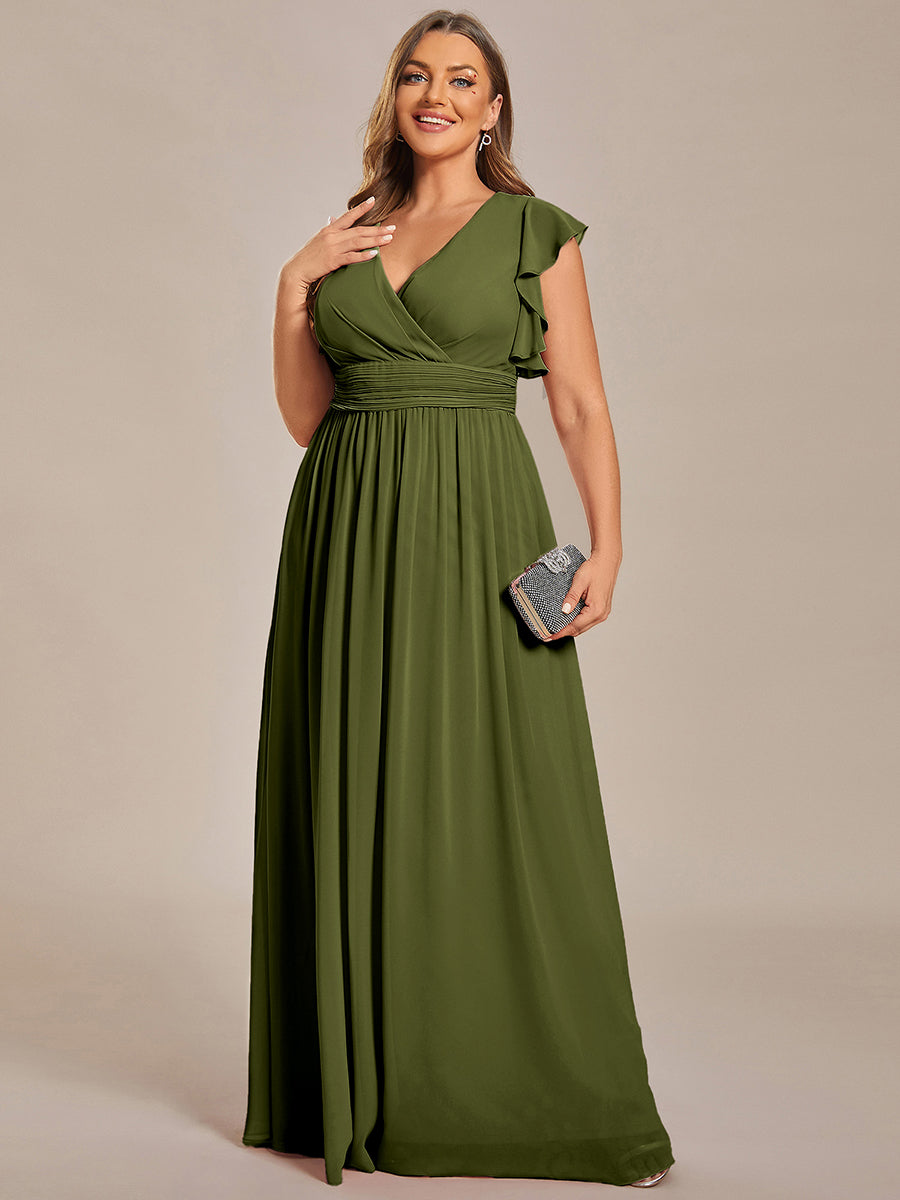 Funkelndes Abendkleid in A-Linie mit Empire-Taille und langen ?rmeln #farbe_Olivgrün