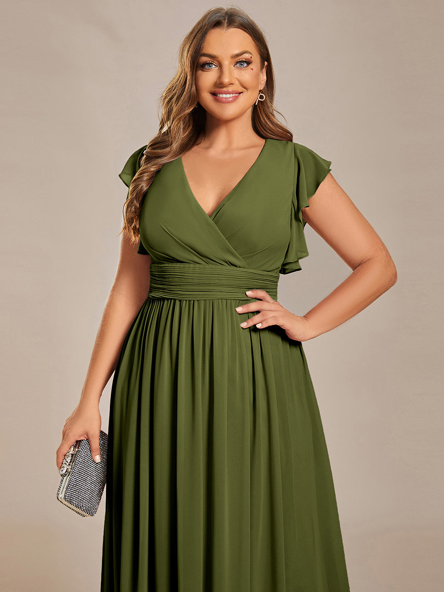 Funkelndes Abendkleid in A-Linie mit Empire-Taille und langen ?rmeln #farbe_Olivgrün