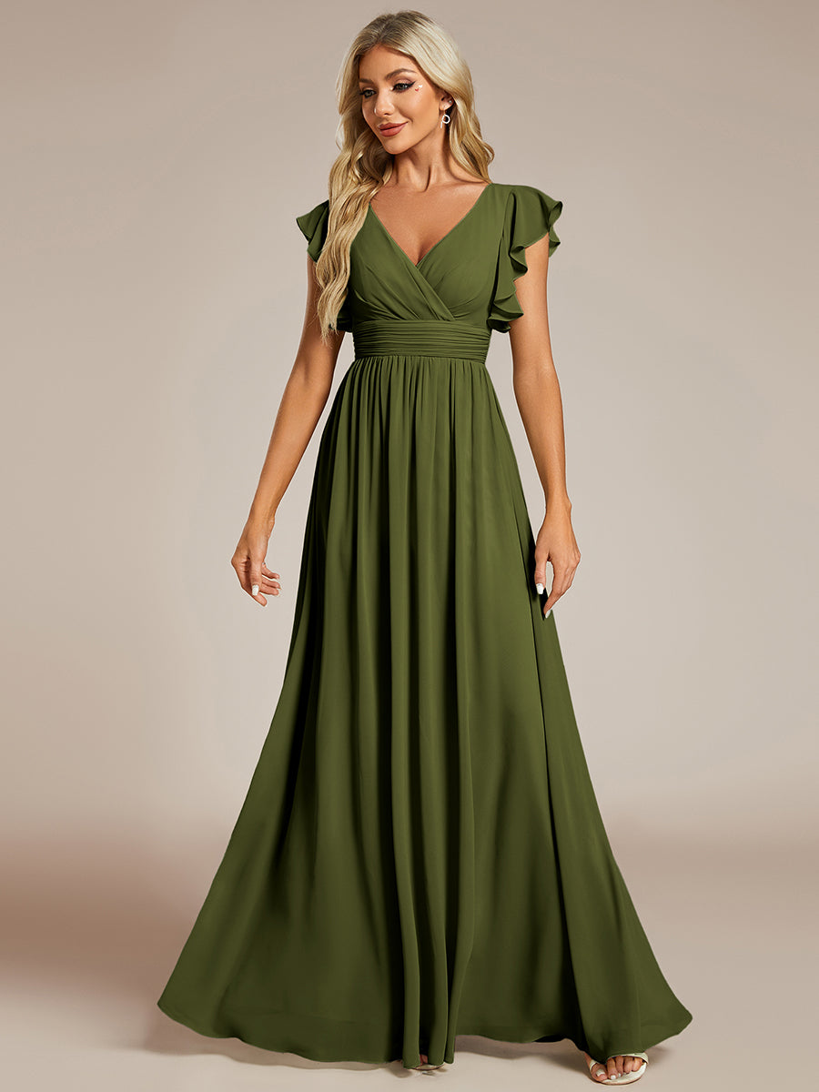 Funkelndes Abendkleid in A-Linie mit Empire-Taille und langen ?rmeln #farbe_Olivgrün