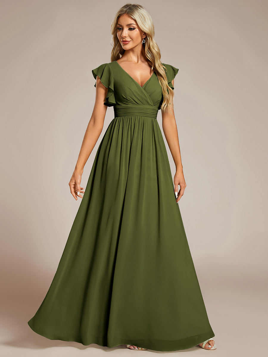 Funkelndes Abendkleid in A-Linie mit Empire-Taille und langen ?rmeln #farbe_Olivgrün