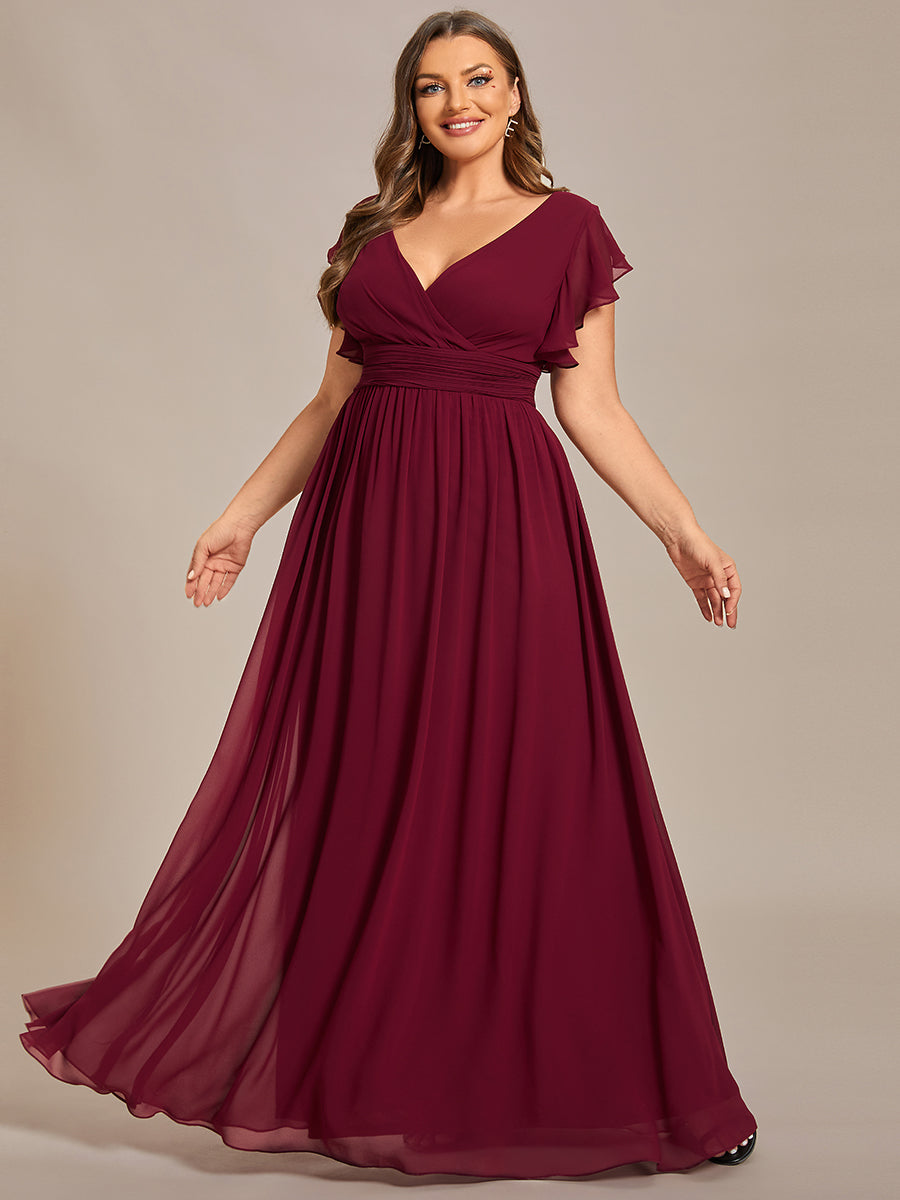 Funkelndes Abendkleid in A-Linie mit Empire-Taille und langen ?rmeln #farbe_Burgunderrot