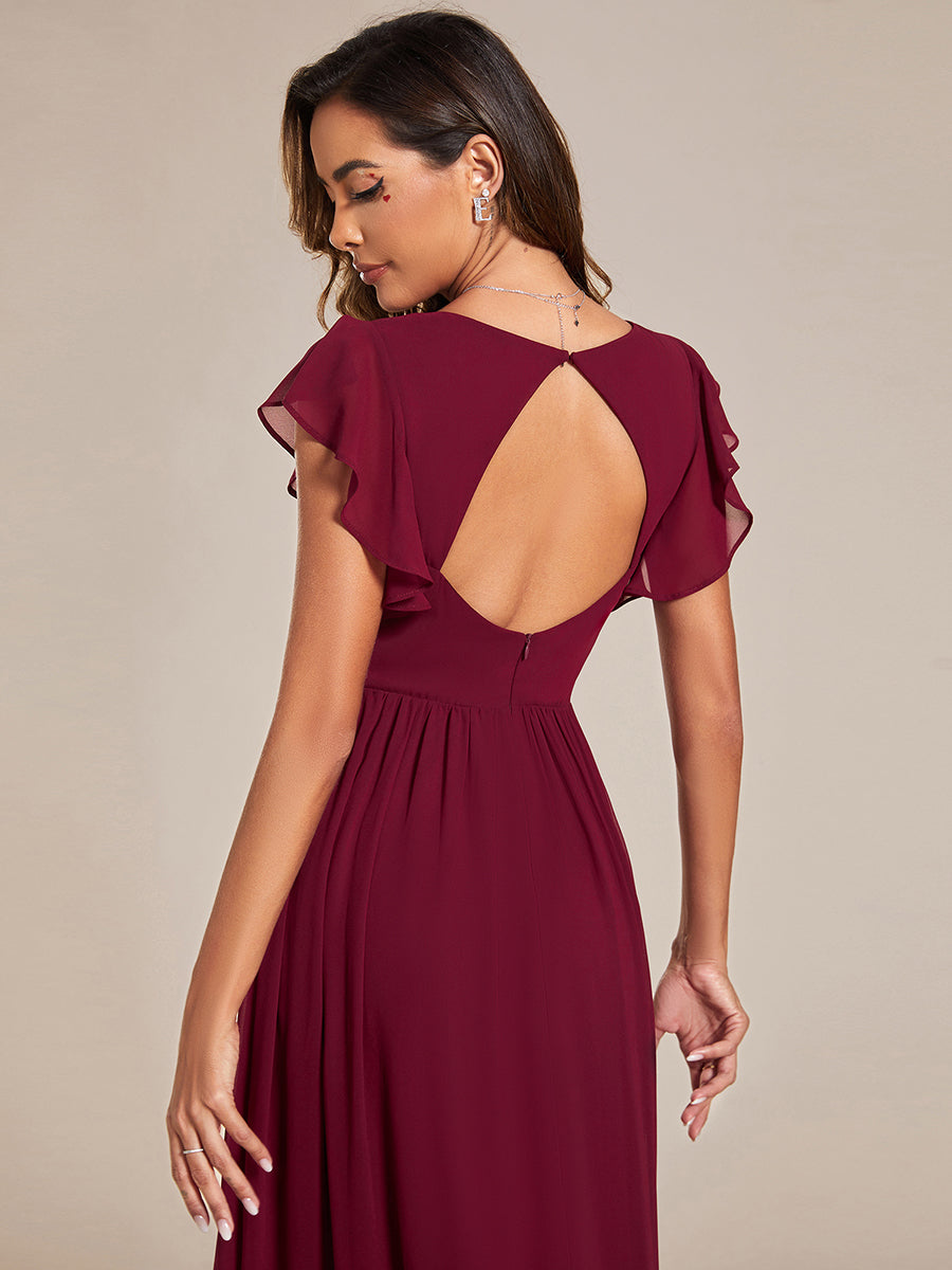 Funkelndes Abendkleid in A-Linie mit Empire-Taille und langen ?rmeln #farbe_Burgunderrot