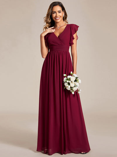 Funkelndes Abendkleid in A-Linie mit Empire-Taille und langen ?rmeln #farbe_Burgunderrot