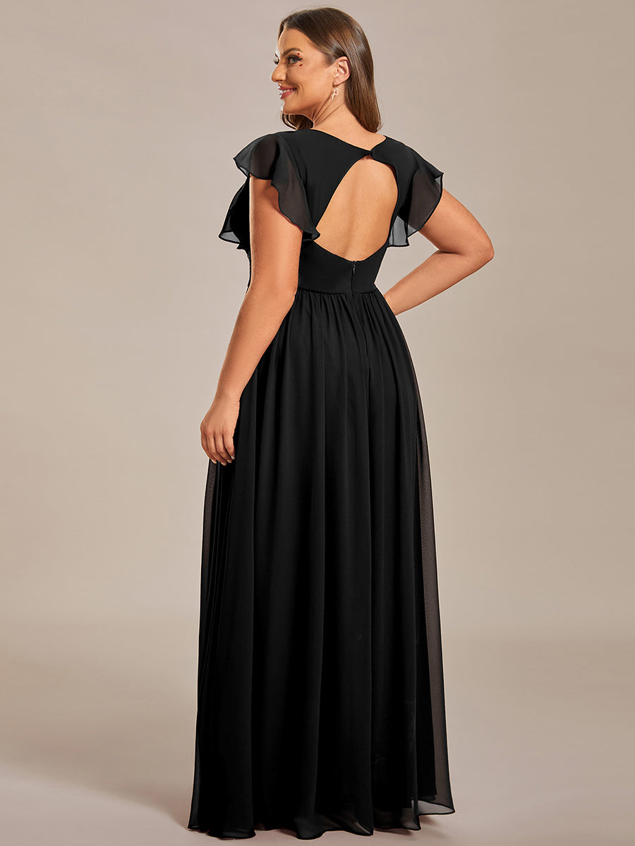 Funkelndes Abendkleid in A-Linie mit Empire-Taille und langen ?rmeln #farbe_Schwarz