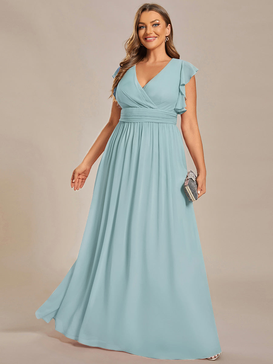 Funkelndes Abendkleid in A-Linie mit Empire-Taille und langen ?rmeln #farbe_Himmelblau
