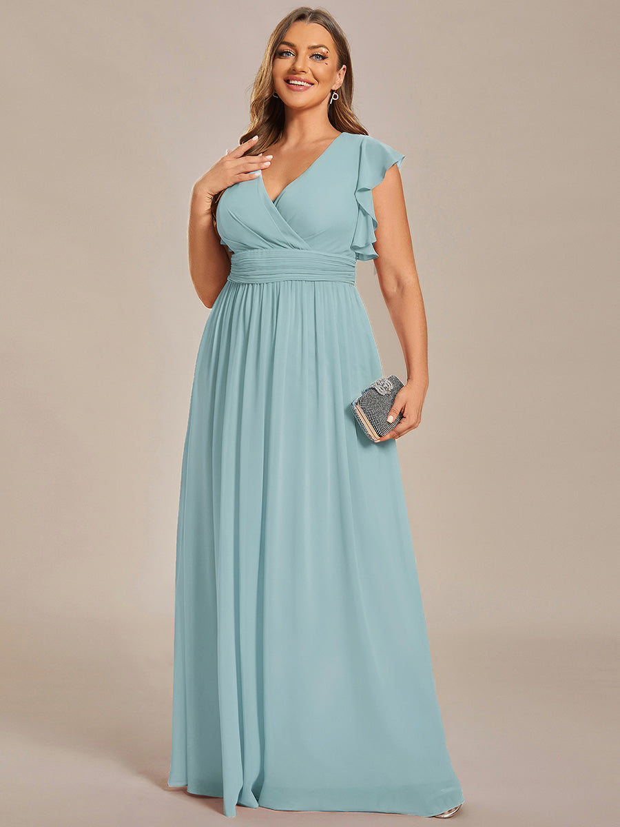 Funkelndes Abendkleid in A-Linie mit Empire-Taille und langen ?rmeln #farbe_Himmelblau