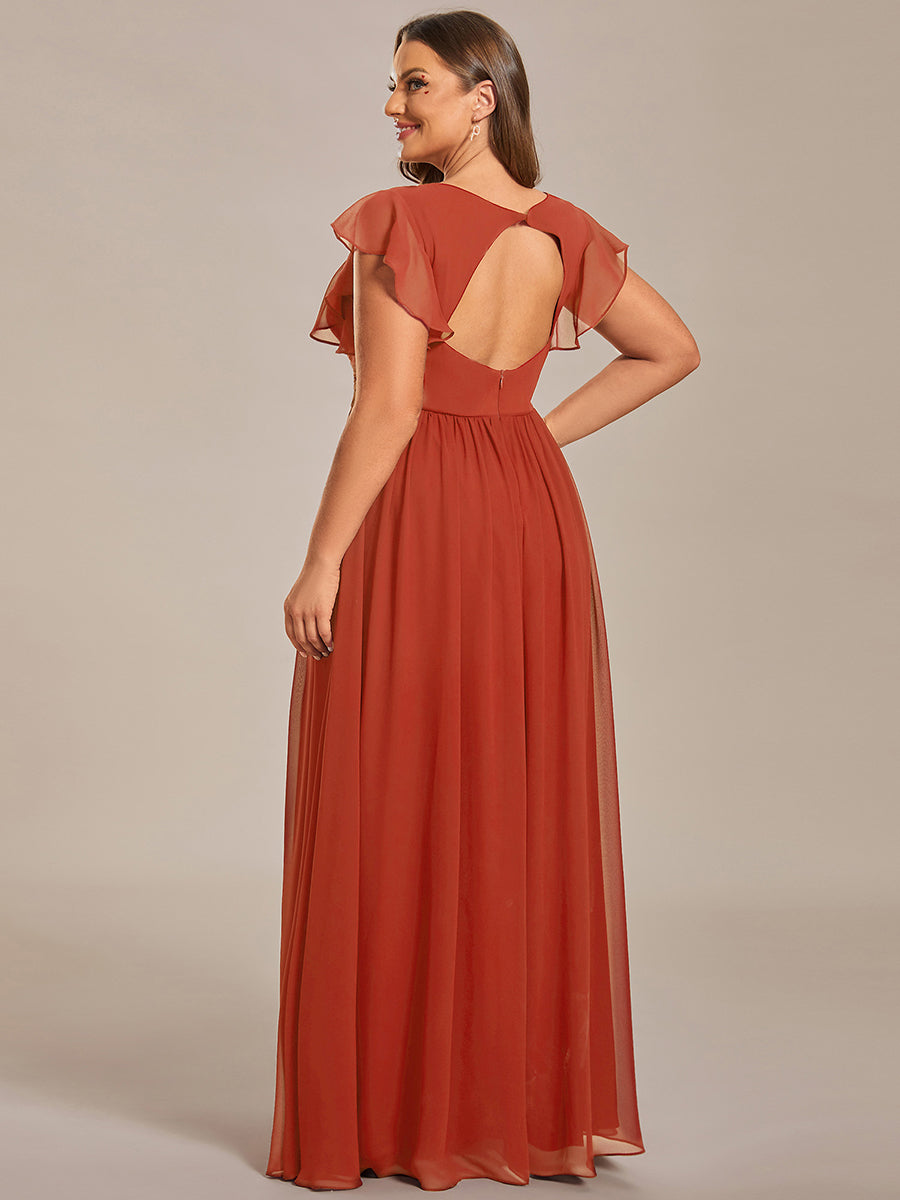 Funkelndes Abendkleid in A-Linie mit Empire-Taille und langen ?rmeln #farbe_Gebranntes Orange