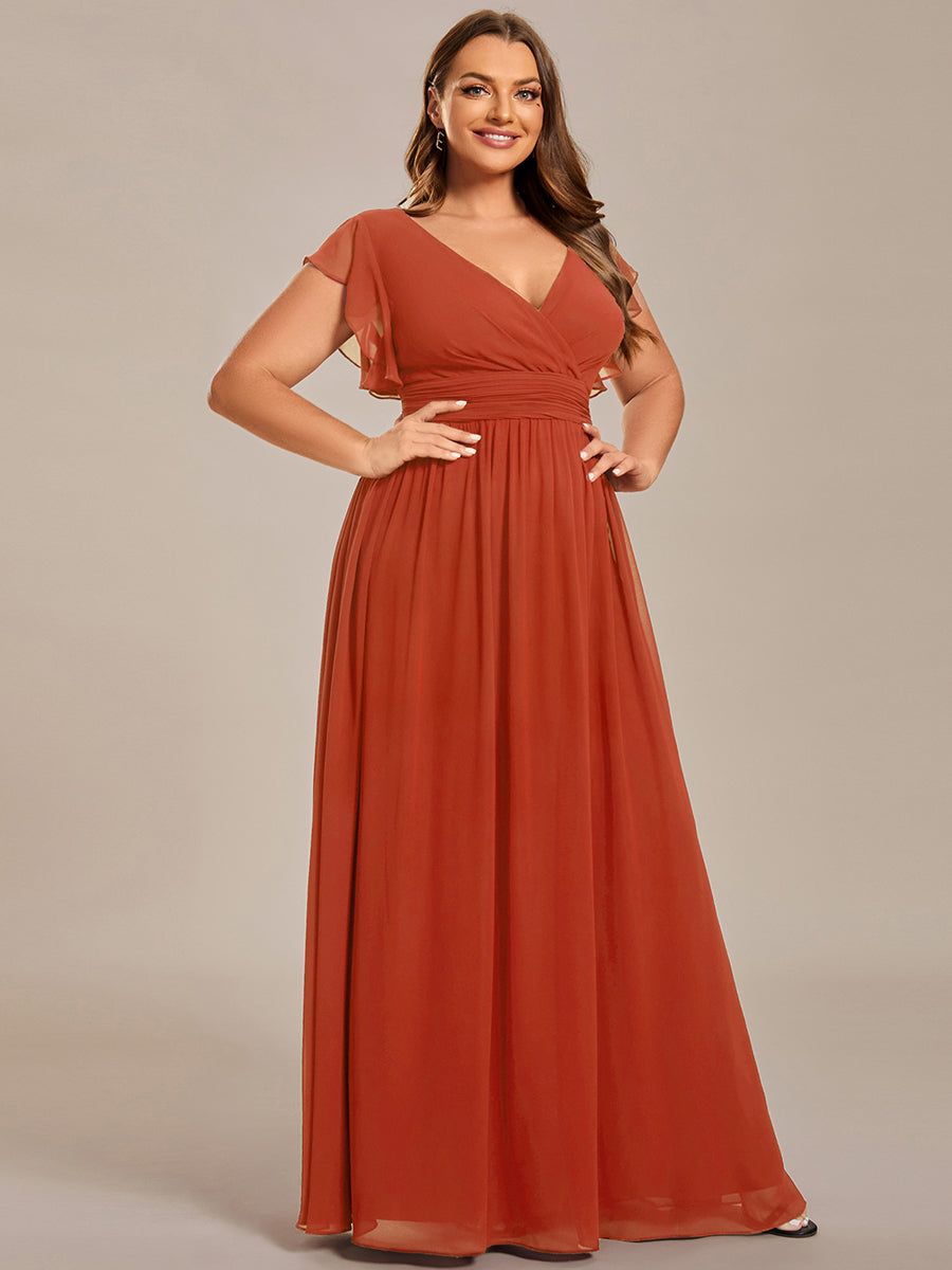 Funkelndes Abendkleid in A-Linie mit Empire-Taille und langen ?rmeln #farbe_Gebranntes Orange