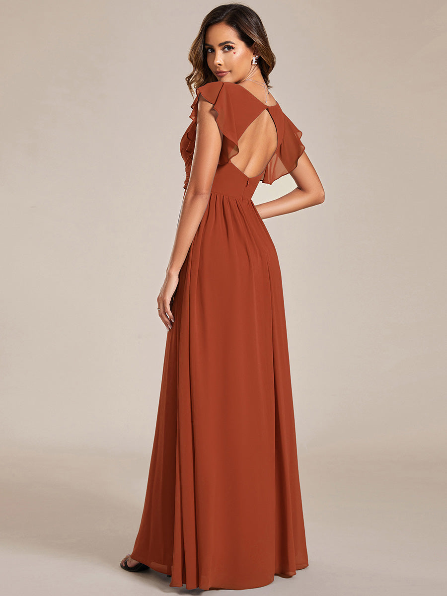 Funkelndes Abendkleid in A-Linie mit Empire-Taille und langen ?rmeln #farbe_Gebranntes Orange