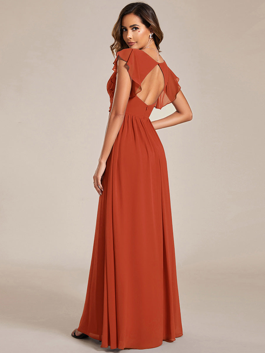 Funkelndes Abendkleid in A-Linie mit Empire-Taille und langen ?rmeln #farbe_Gebranntes Orange