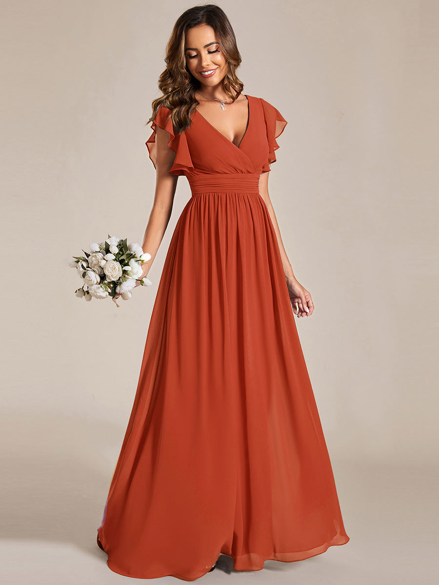 Funkelndes Abendkleid in A-Linie mit Empire-Taille und langen ?rmeln #farbe_Gebranntes Orange
