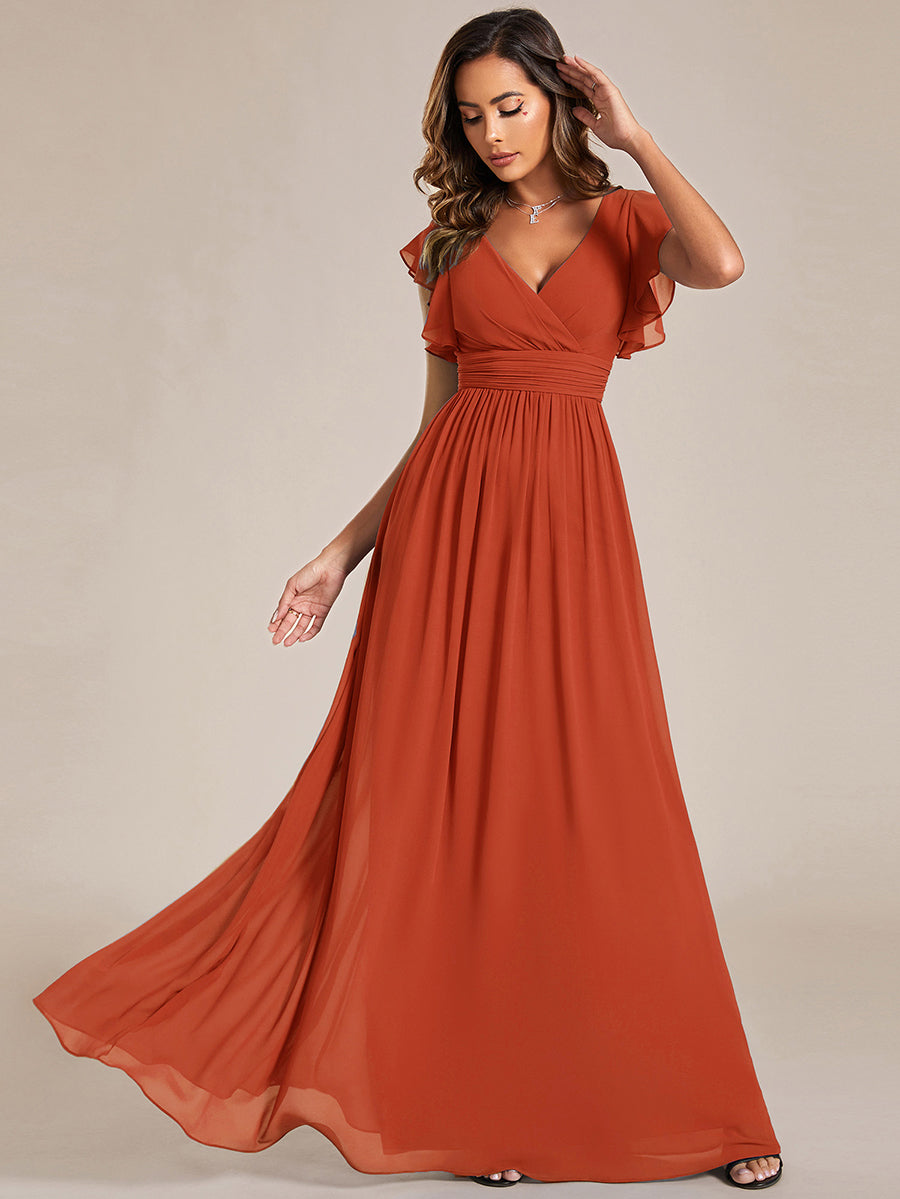 Funkelndes Abendkleid in A-Linie mit Empire-Taille und langen ?rmeln #farbe_Gebranntes Orange