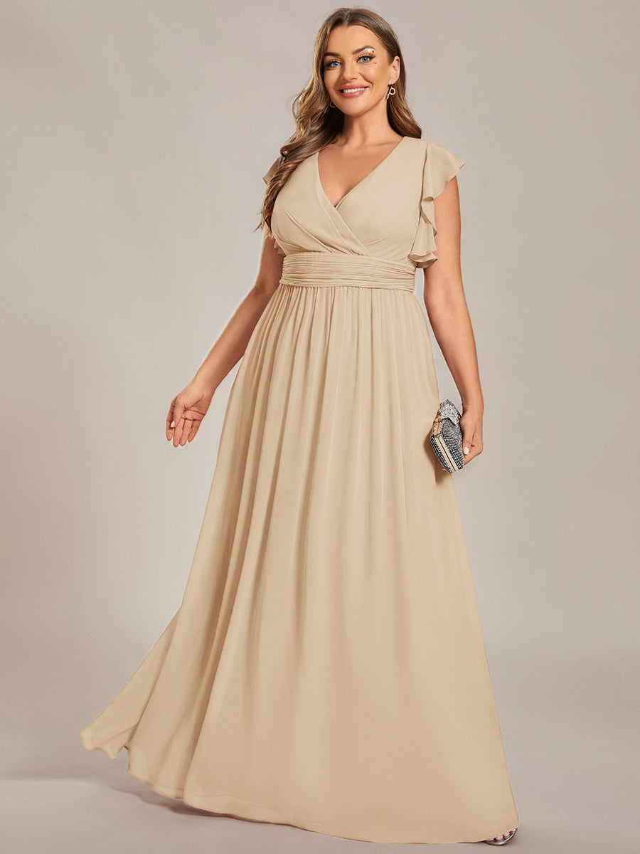 Funkelndes Abendkleid in A-Linie mit Empire-Taille und langen ?rmeln #farbe_Champagner