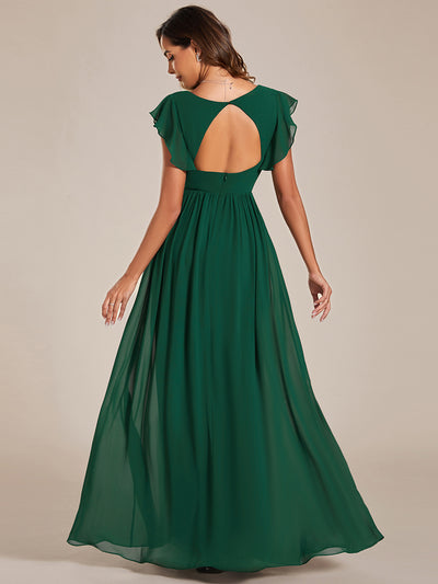 Funkelndes Abendkleid in A-Linie mit Empire-Taille und langen ?rmeln #farbe_Dunkelgrün