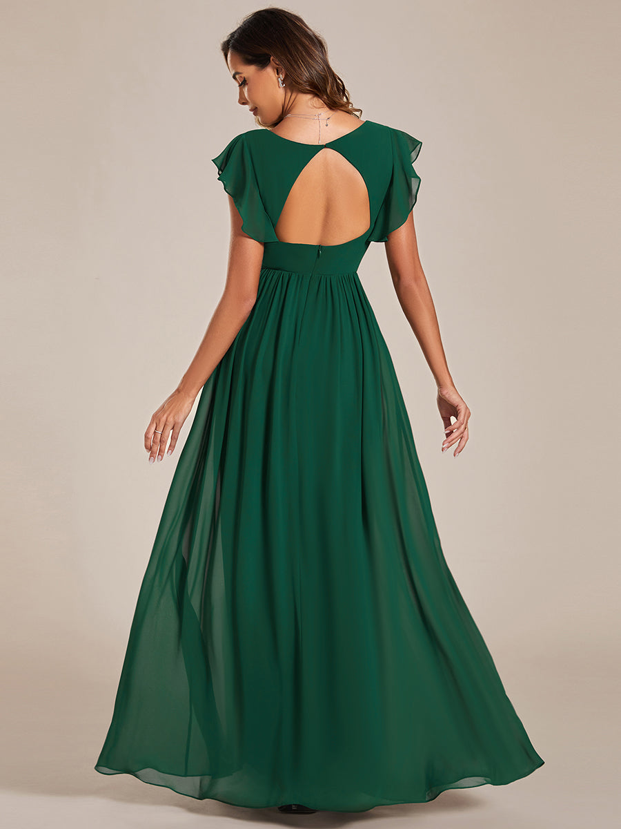 Funkelndes Abendkleid in A-Linie mit Empire-Taille und langen ?rmeln #farbe_Dunkelgrün