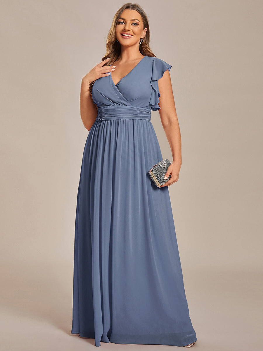 Funkelndes Abendkleid in A-Linie mit Empire-Taille und langen ?rmeln #farbe_Taubenblau