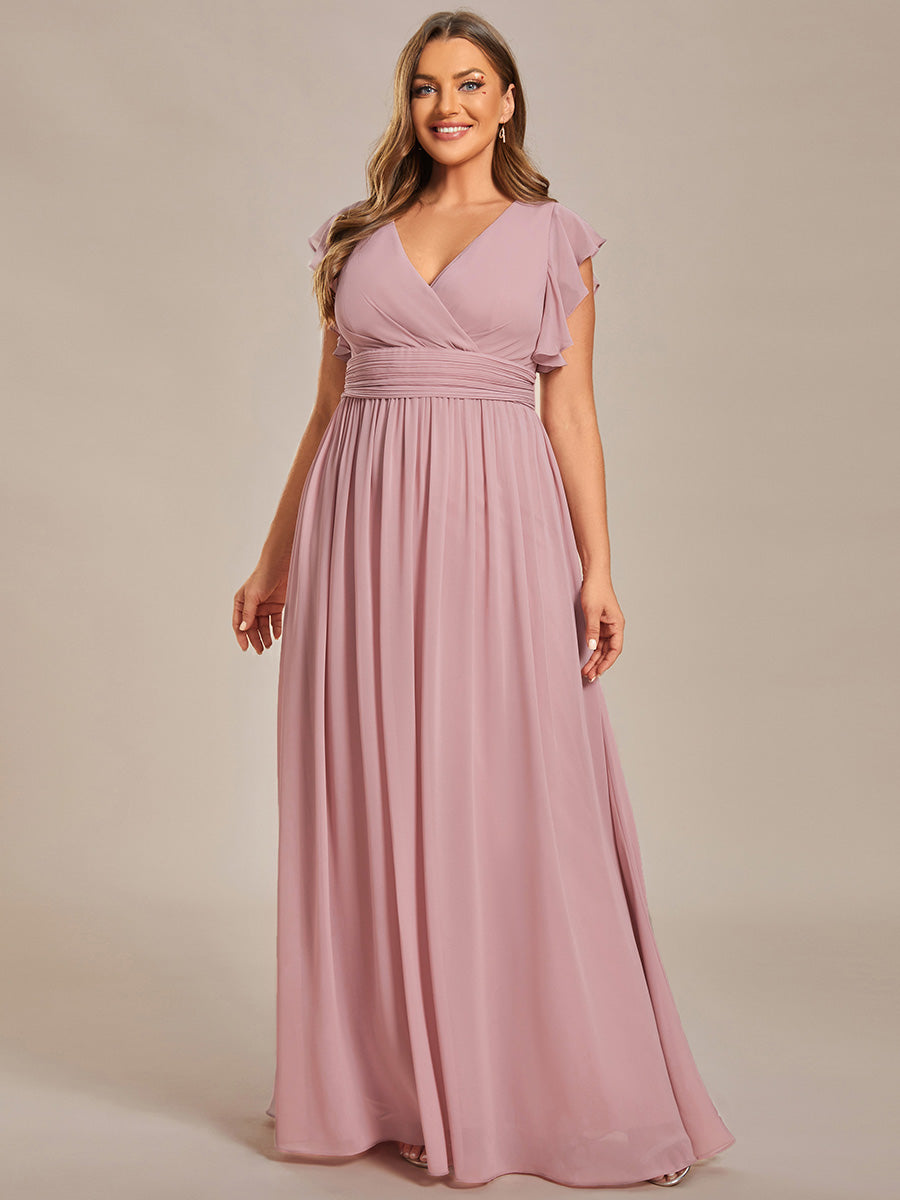 Funkelndes Abendkleid in A-Linie mit Empire-Taille und langen ?rmeln #farbe_Altrosa