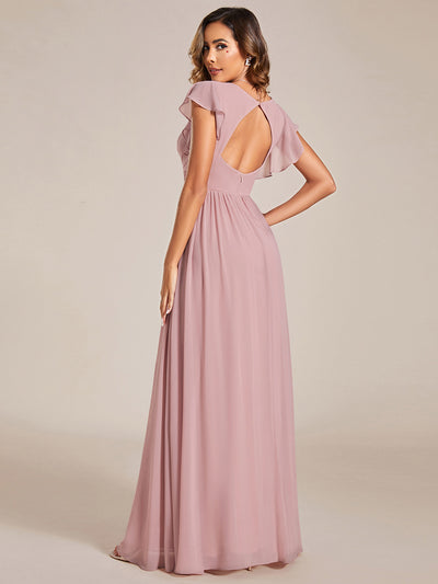 Funkelndes Abendkleid in A-Linie mit Empire-Taille und langen ?rmeln #farbe_Altrosa