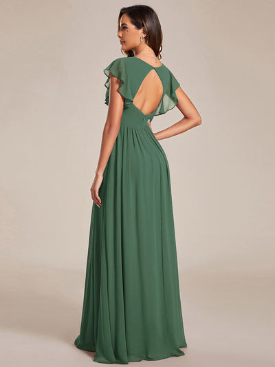 Funkelndes Abendkleid in A-Linie mit Empire-Taille und langen ?rmeln #farbe_Eukalyptus