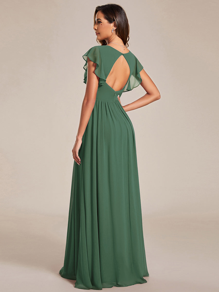 Funkelndes Abendkleid in A-Linie mit Empire-Taille und langen ?rmeln #farbe_Eukalyptus