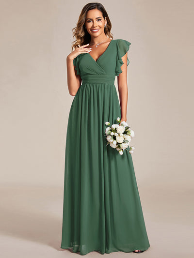 Funkelndes Abendkleid in A-Linie mit Empire-Taille und langen ?rmeln #farbe_Eukalyptus