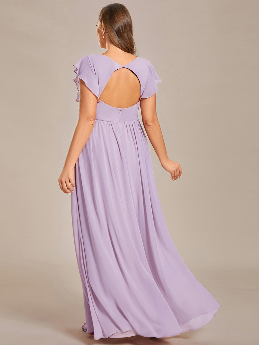 Funkelndes Abendkleid in A-Linie mit Empire-Taille und langen ?rmeln #farbe_Mattflieder