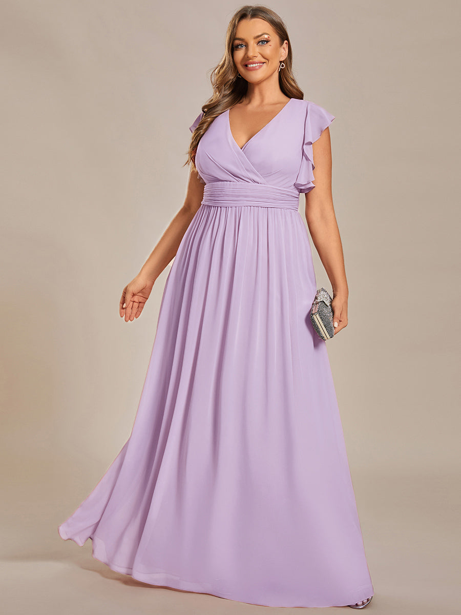 Funkelndes Abendkleid in A-Linie mit Empire-Taille und langen ?rmeln #farbe_Mattflieder