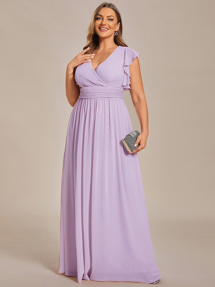 Funkelndes Abendkleid in A-Linie mit Empire-Taille und langen ?rmeln #farbe_Mattflieder