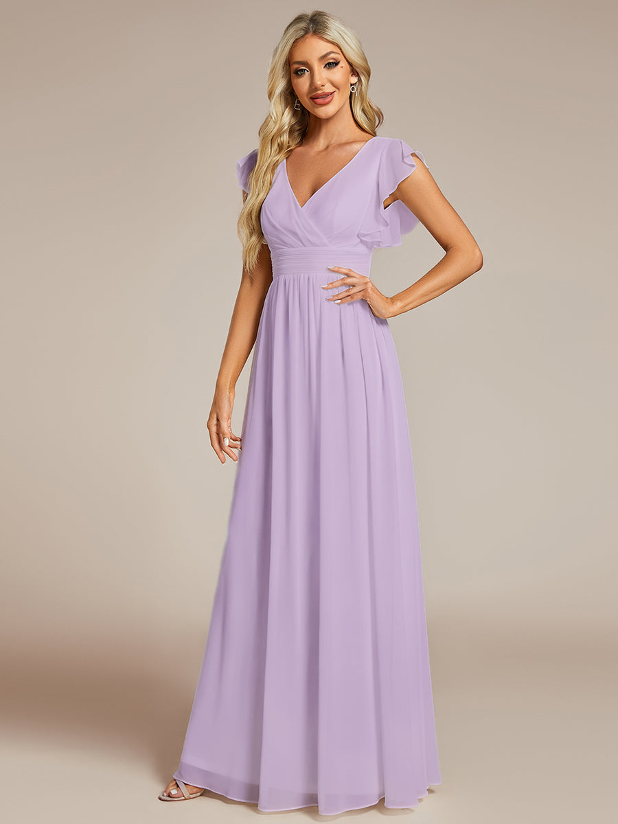Funkelndes Abendkleid in A-Linie mit Empire-Taille und langen ?rmeln #farbe_Mattflieder