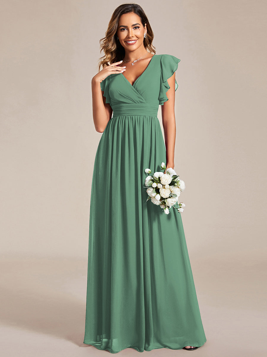 Funkelndes Abendkleid in A-Linie mit Empire-Taille und langen ?rmeln #farbe_Khakigrün