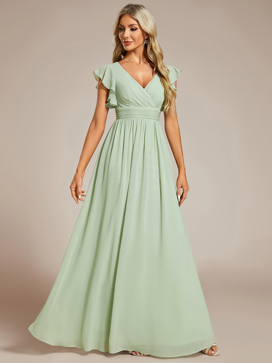 Funkelndes Abendkleid in A-Linie mit Empire-Taille und langen ?rmeln #farbe_Mintgrün