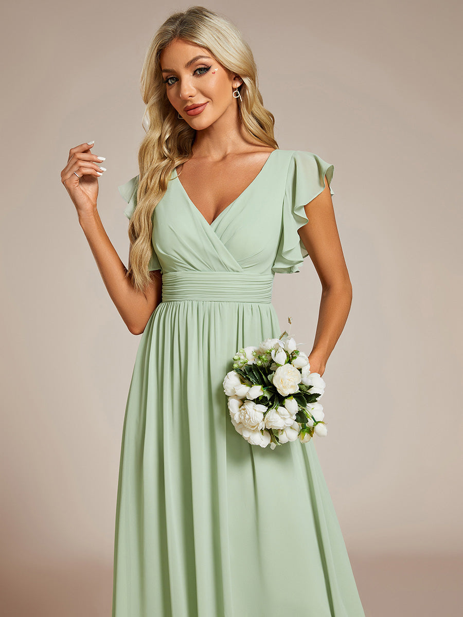 Funkelndes Abendkleid in A-Linie mit Empire-Taille und langen ?rmeln #farbe_Mintgrün
