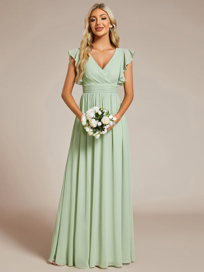 Funkelndes Abendkleid in A-Linie mit Empire-Taille und langen ?rmeln #farbe_Mintgrün